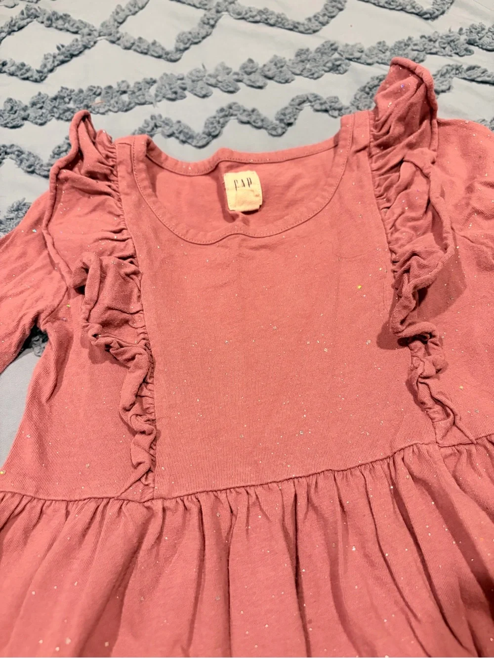 GAP Kids Pink Glitter Ruffle Long Sleeve Dress XS (4-5)
